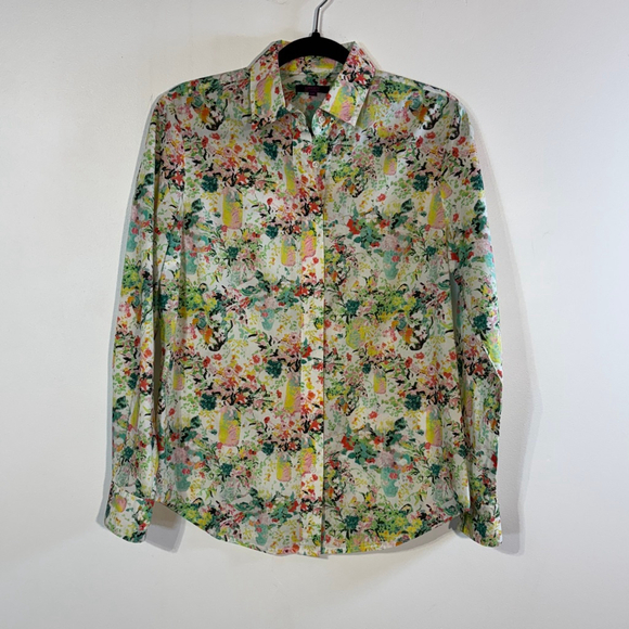 Liberty Art Fabrics Tops - Liberty London Art Fabrics Floral Cotton Button Down Shirt Women's Small Pink